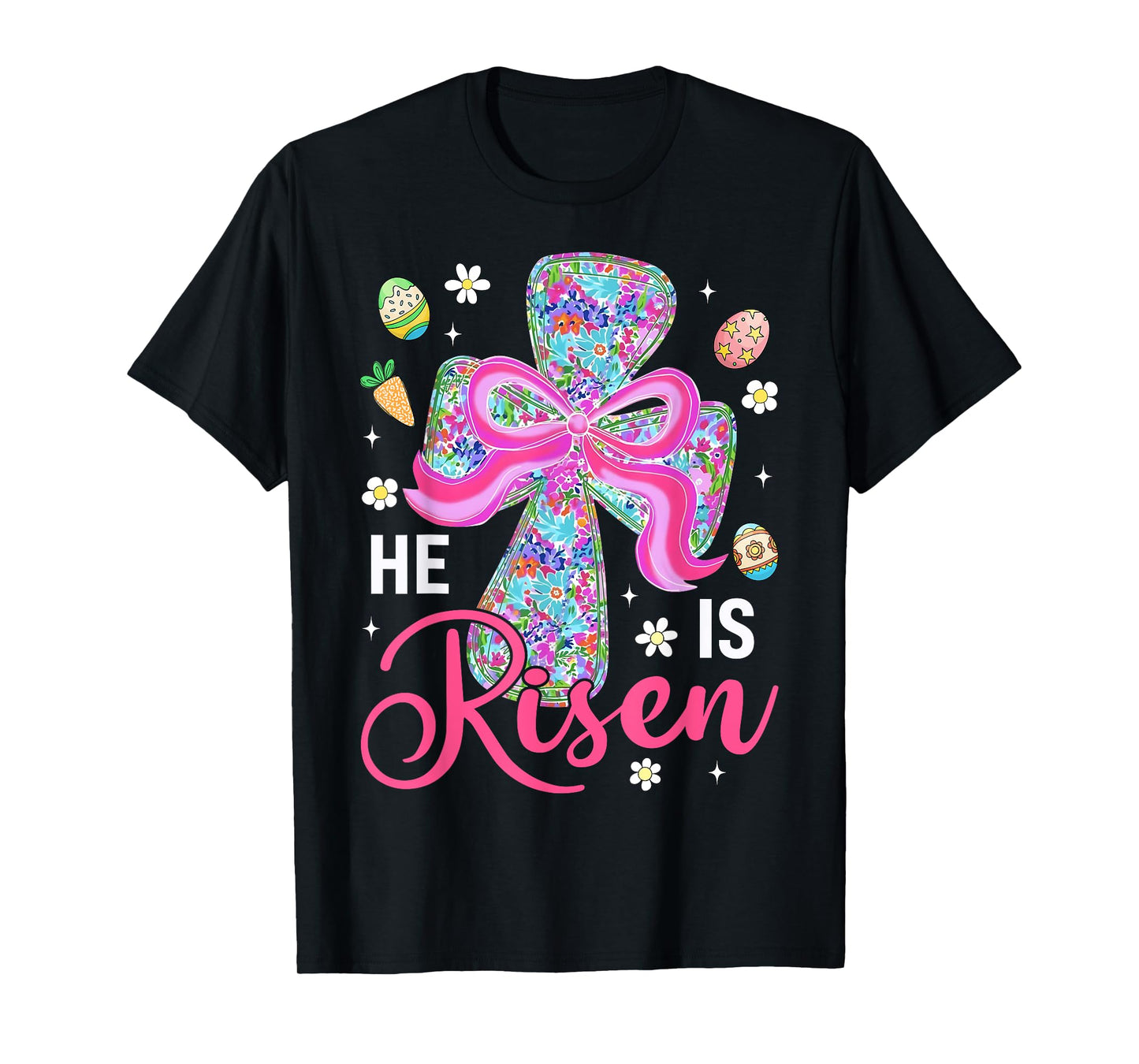 He is Risen Jesus Christian Cross Coquette Bow Easter Bunny T-Shirt