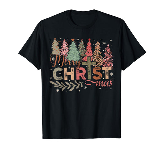 Merry Christmas Christian Faith Cross Christmas Tree Jesus T-Shirt