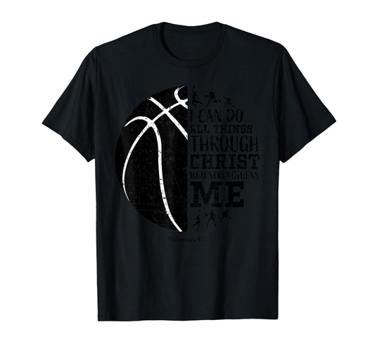 Christian Basketball Shirts Kids Boys Girls Philippians 4 13 T-Shirt