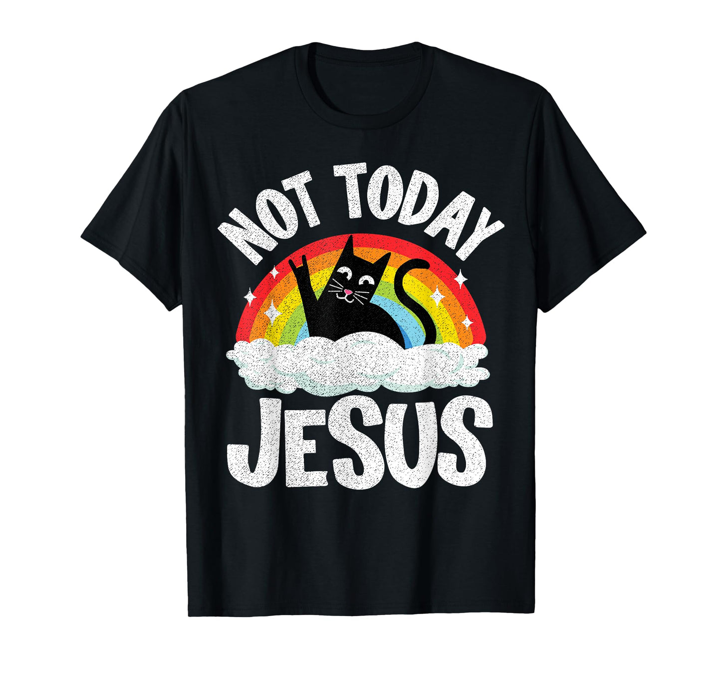 Not Today Jesus Satanic Cat Rainbow Goth Funny Death Metal T-Shirt