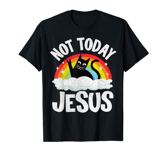 Not Today Jesus Satanic Cat Rainbow Goth Funny Death Metal T-Shirt