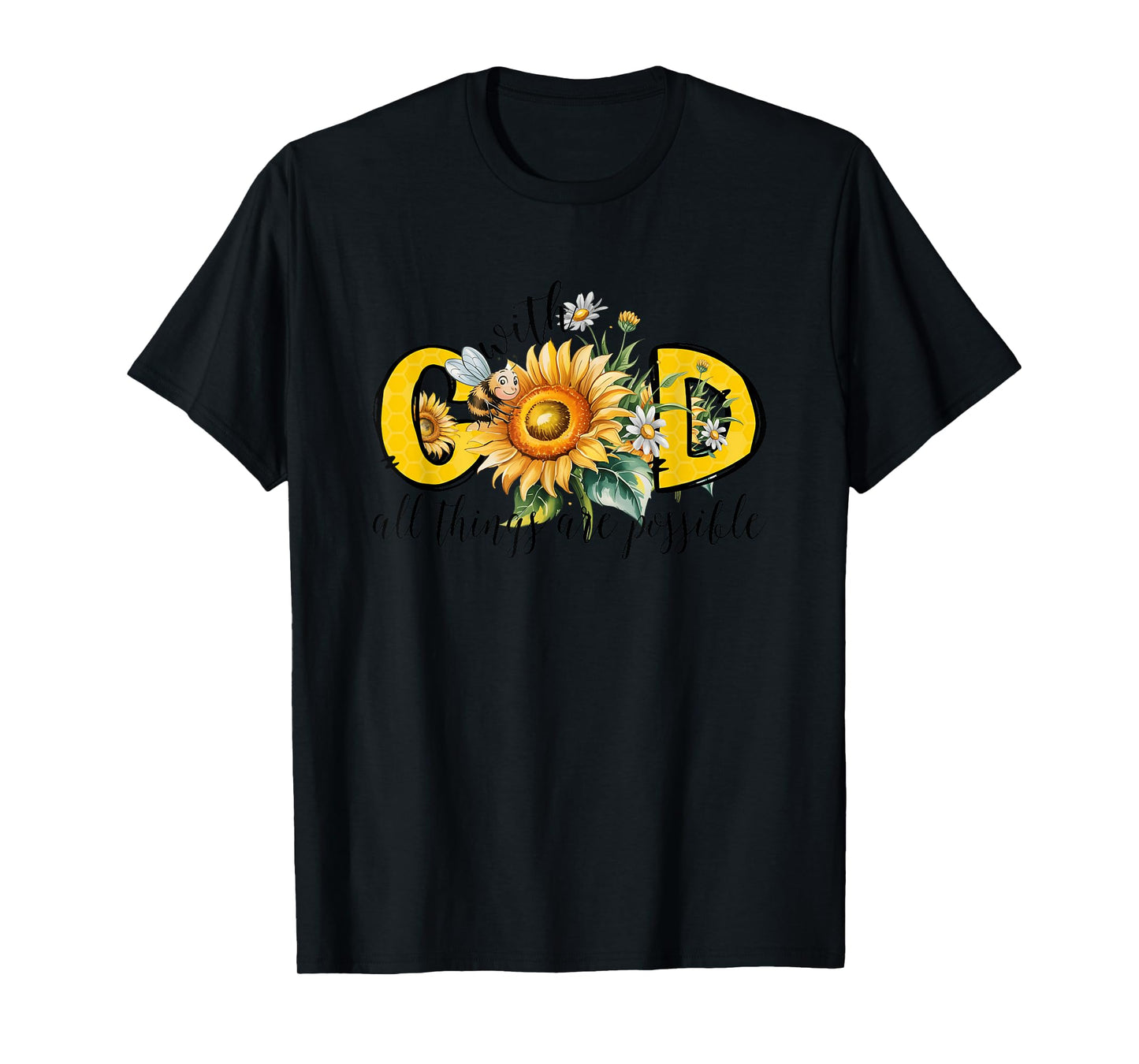 God Sunflower Bee Honeycomb Floral Art T-Shirt