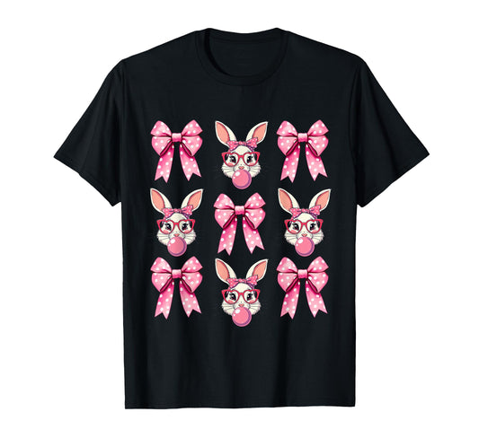 Bunny Face Coquette Bow Easter Day Girl Women T-Shirt