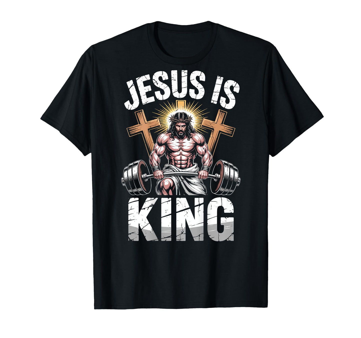 Mens Gym Jesus is King Funny Workout Christian Faith-Fitness T-Shirt