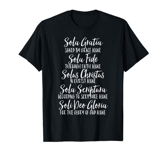 Five Solas T-Shirt Latin and English Cute Script Text T-Shirt
