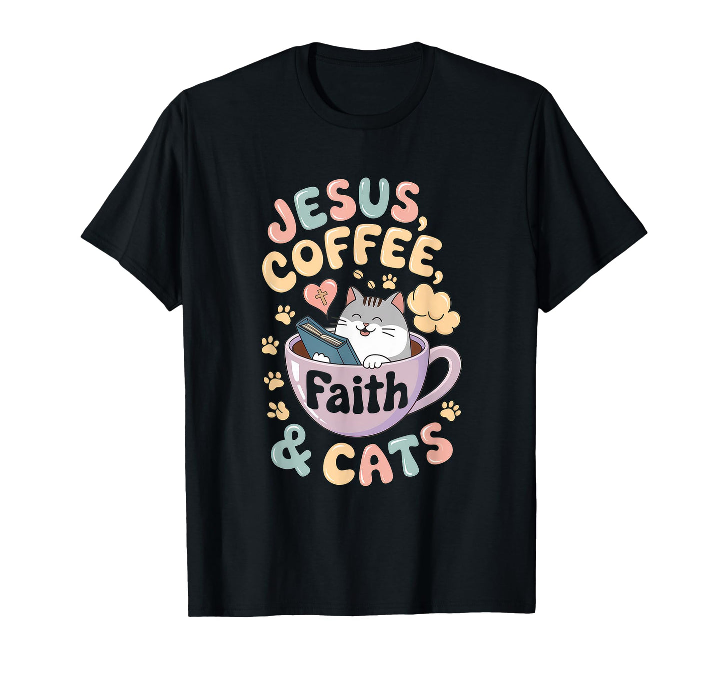 Jesus Coffee Cats Funny Cute Design Jesus Lovers Christian T-Shirt