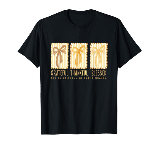 Grateful Thankful Blessed Christian Faith Bow T-Shirt