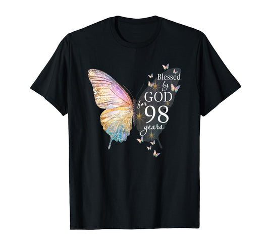 Blessed By God For 98 Years Old Butterfly Art 98th Birthday T-Shirt
