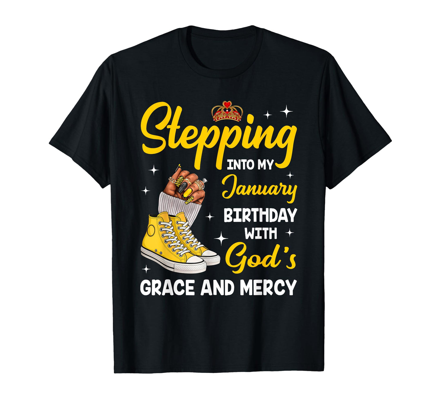 Stepping Into My January Birthday Queen Melanin Afro Woman T-Shirt