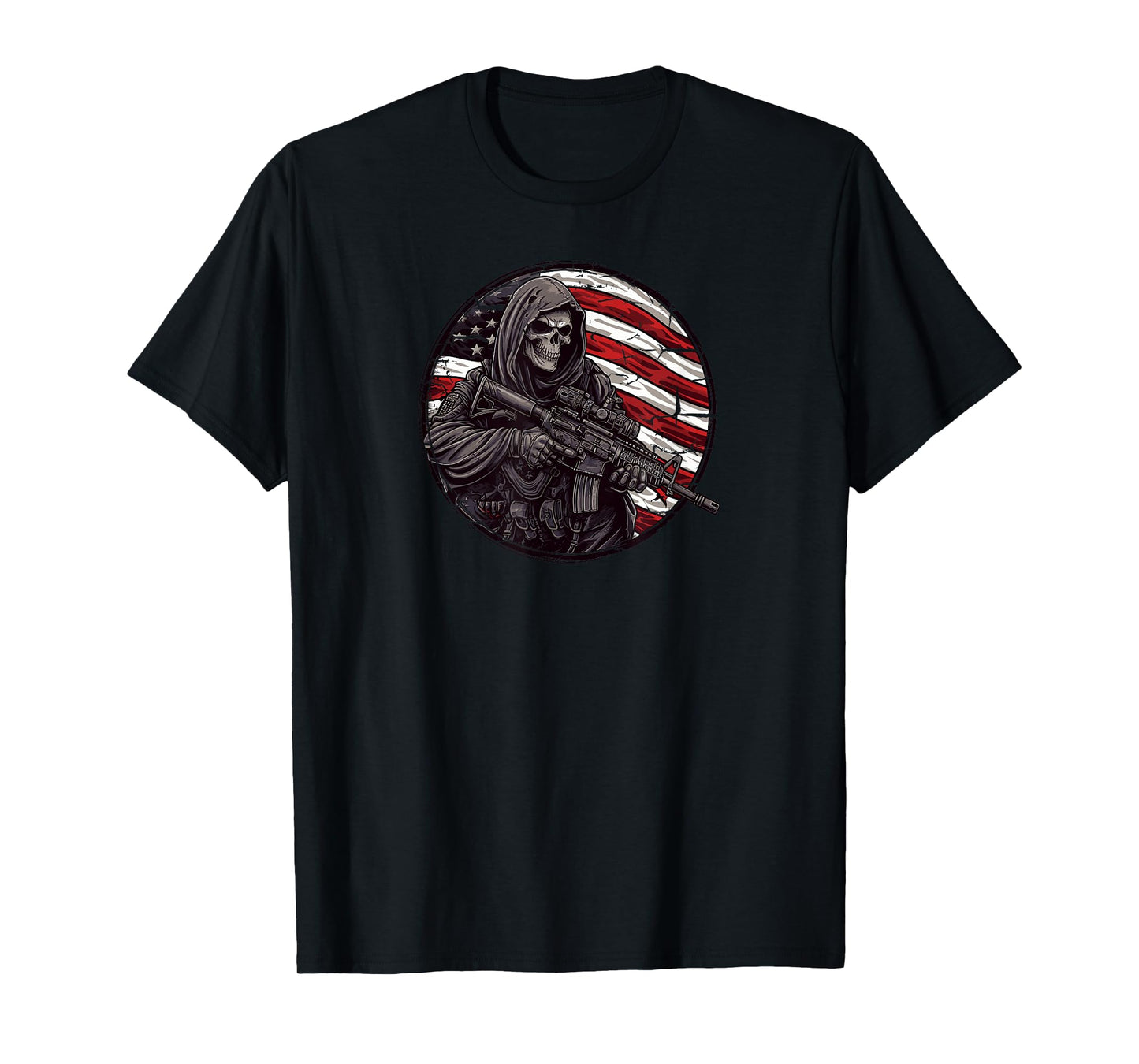 Grim Reaper Death Skeleton Halloween American Flag T-Shirt