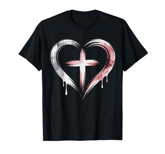 Heart Cross Christian Faith Love T-Shirt