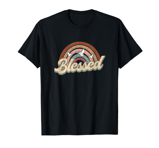 Blessed Retro Vintage Rainbow Christian Jesus God Religious T-Shirt