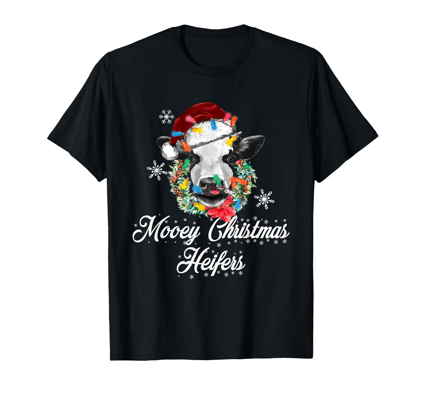 Mooey Christmas Heifers Santa Cow Christmas Lights Funny T-Shirt