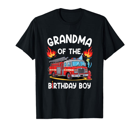 Grandma Of The Birthday Boy Fire Truck Firefighter 1St Party T-Shirt