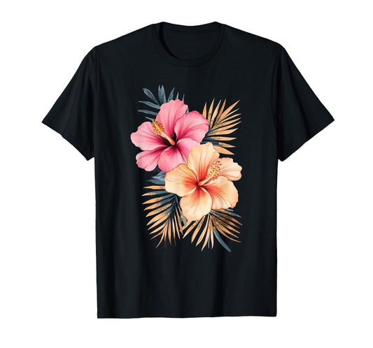 Watercolor Tropical Hibiscus Flowers Floral Summer Women T-Shirt