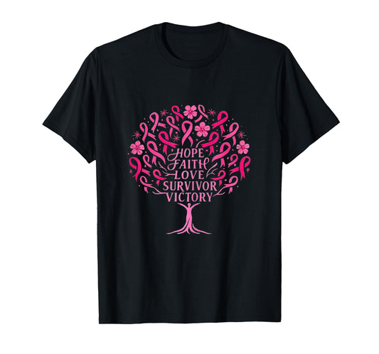 Pink Ribbon Breast Cancer Survivor Hope Faith Love T-Shirt