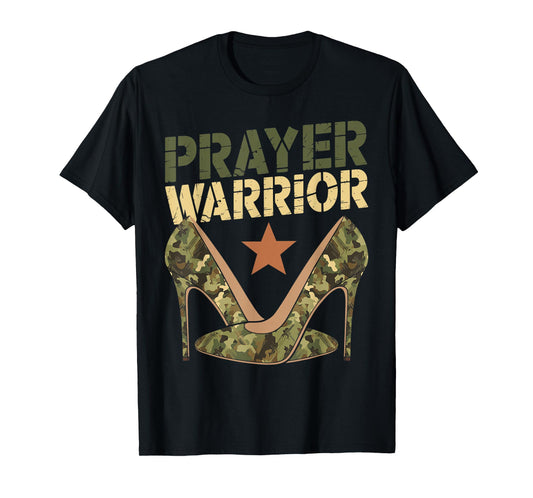 Camo Heels Prayer Warrior Faith God Jesus Christian Women T-Shirt