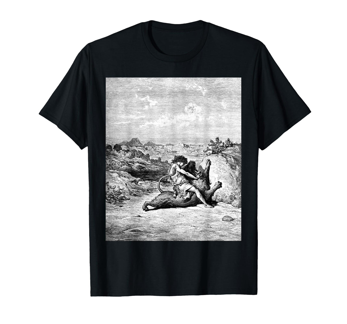 Samson Slaying a Lion Gustave Dore Biblical Art The Bible T-Shirt