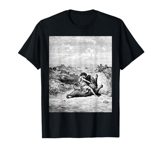Samson Slaying a Lion Gustave Dore Biblical Art The Bible T-Shirt