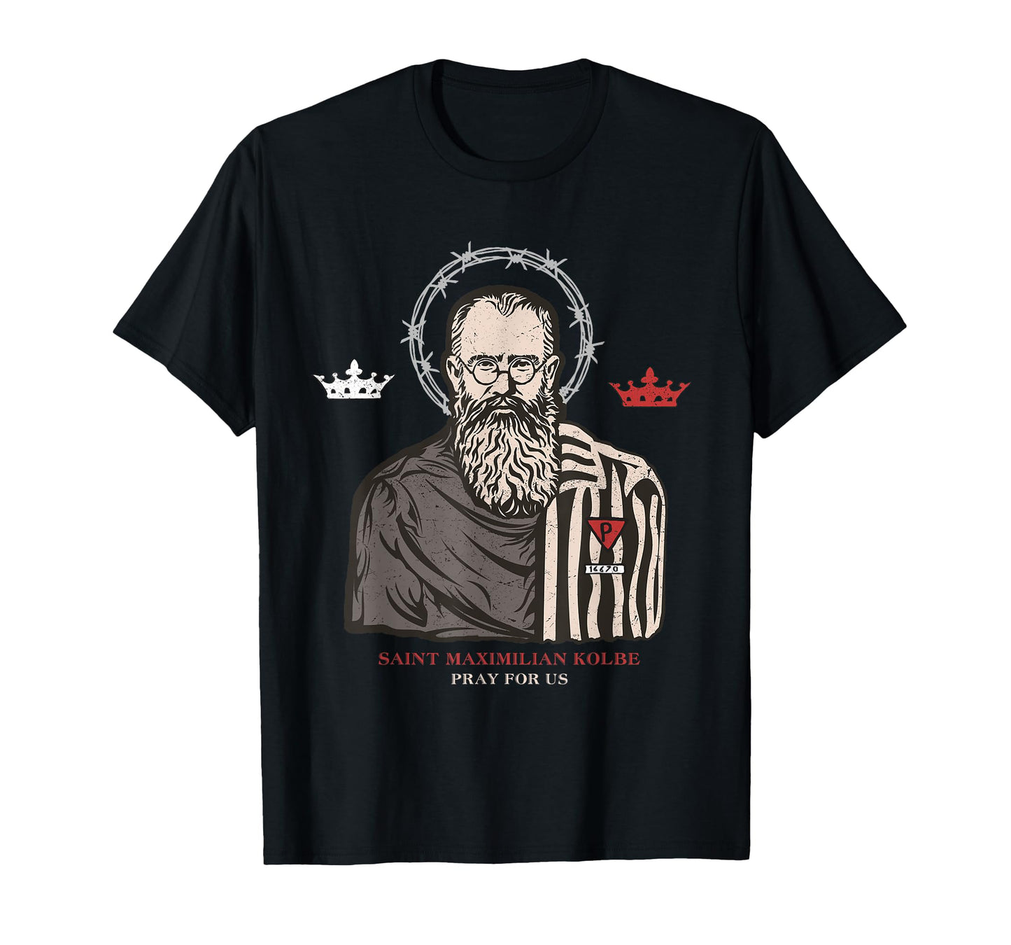 St Maximilian Kolbe Two Crowns Catholic Saint T-Shirt