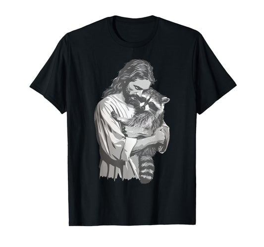 Racoon Lover Trash Panda Christian Jesus Holding A Raccoon T-Shirt