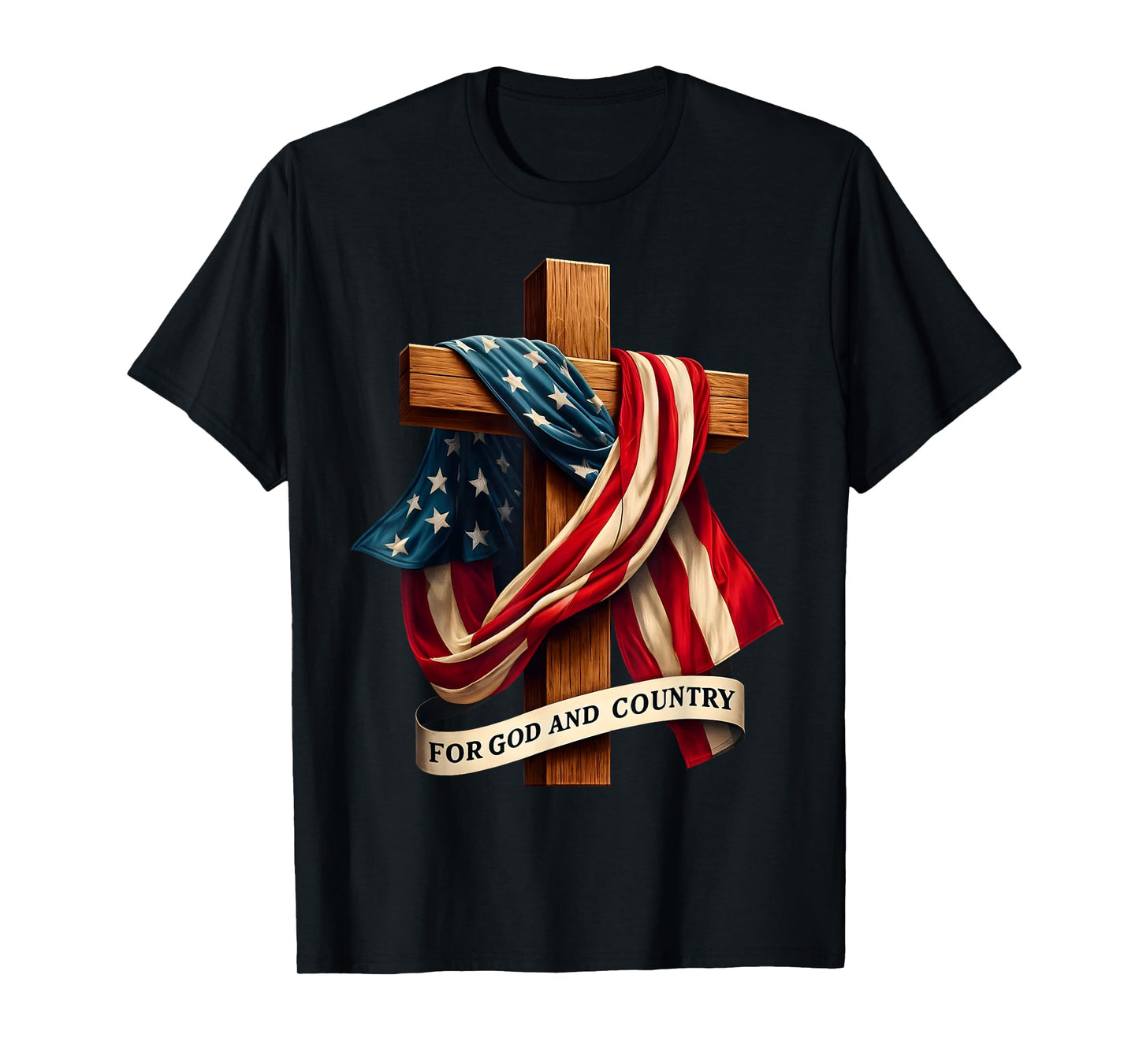For God and Country Cross Christian Patriotic Jesus Lovers T-Shirt, Small, Black