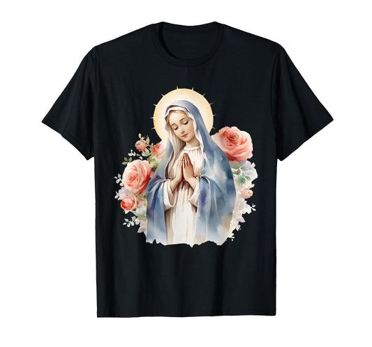 Blessed Mother Mary Mother of Jesus Roses Our Lady Catholic T-Shirt