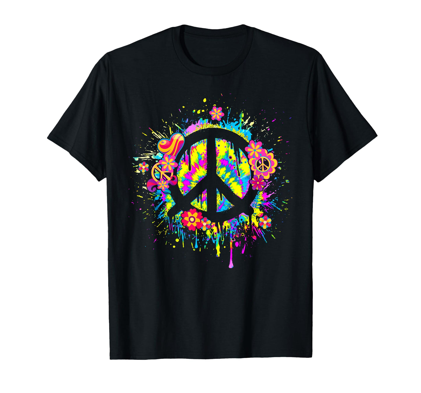 Groovy Hippie 70s Style Flowers Peace Sign World Peace Day T-Shirt