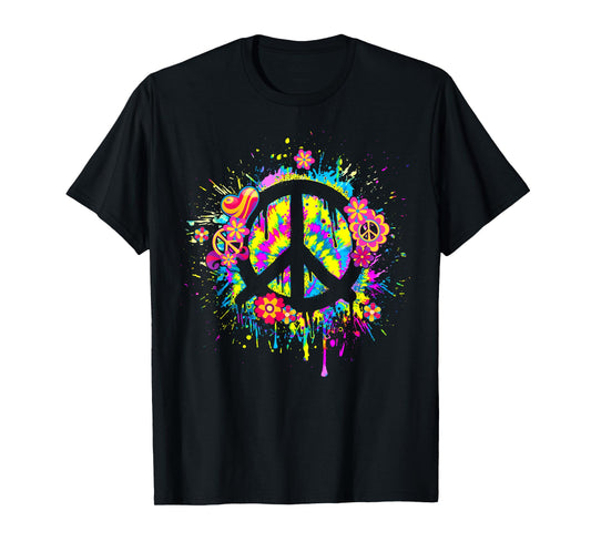 Groovy Hippie 70s Style Flowers Peace Sign World Peace Day T-Shirt