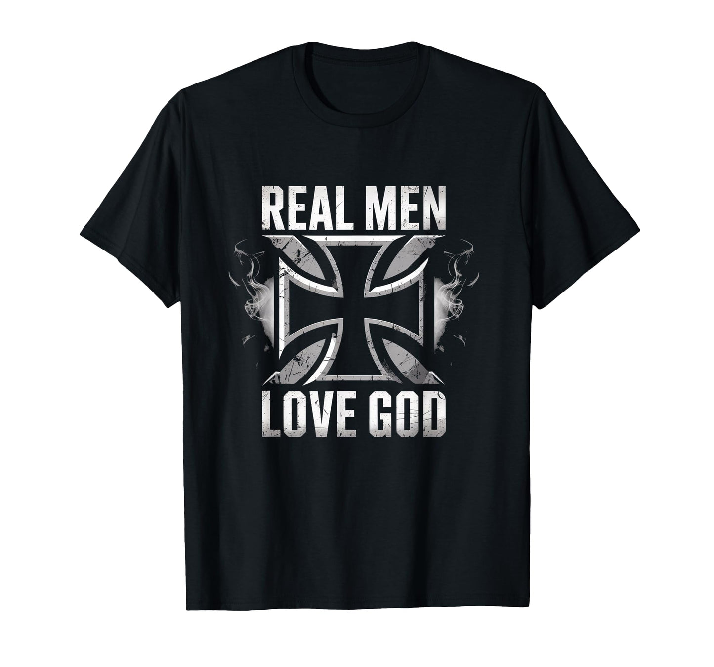 Retro Christian Cross Real Men Love God Design T-Shirt