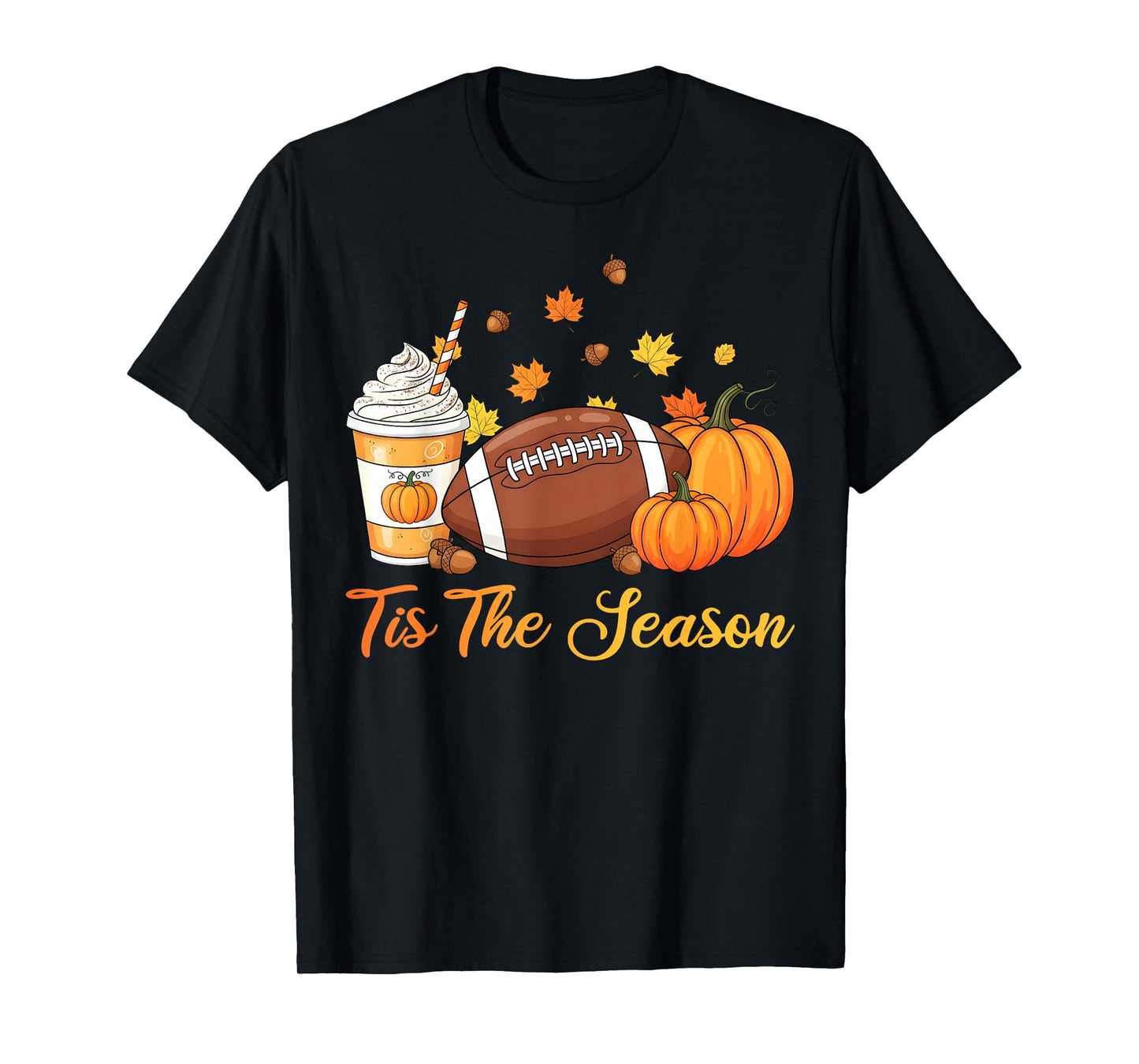 Pumpkin Spice Football Tis The Season Fall Thanksgiving T-Shirt