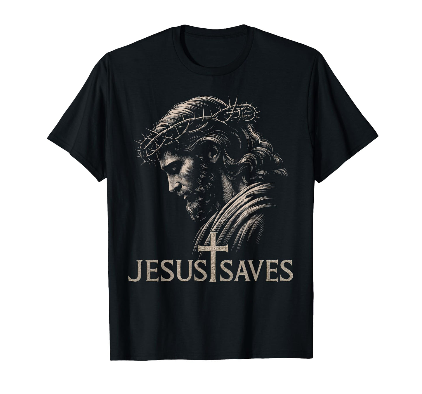 HUGvyn Jesus Saves Minimalist Christian Faith Cross American T-Shirt