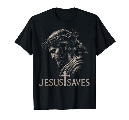 HUGvyn Jesus Saves Minimalist Christian Faith Cross American T-Shirt