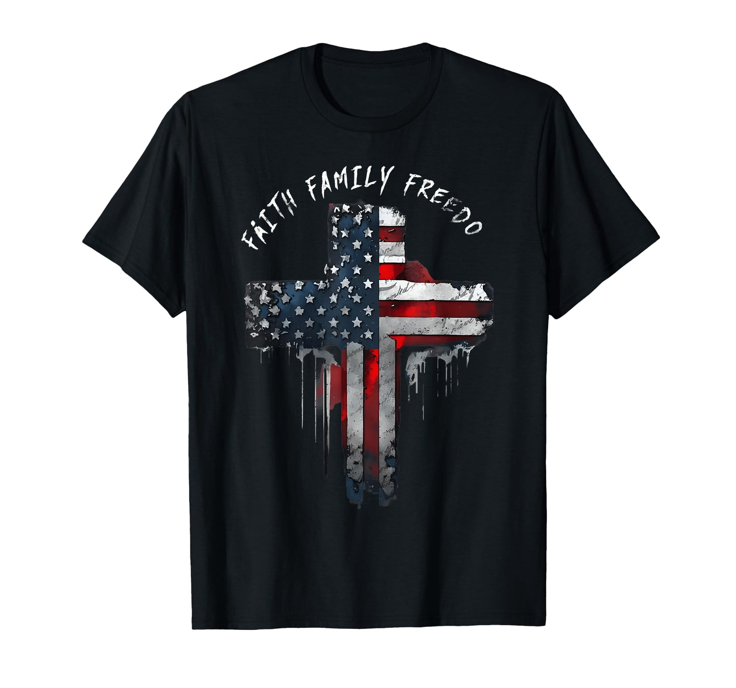 Faith Family Freedom Patriotic Cross With American Flag T-Shirt