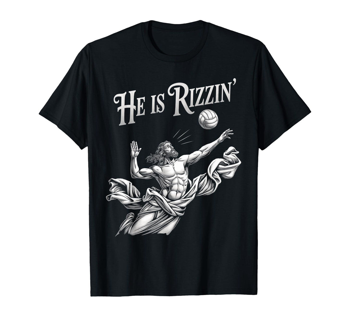 He Is Rizzin Funny Jesus Playing Volleyball Player Easter T-Shirt