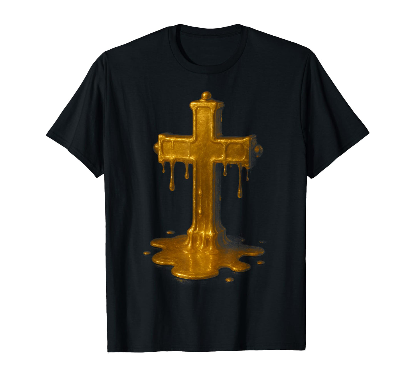 Melting Drip Golden Cross Abstract Faith Symbol Art T-Shirt