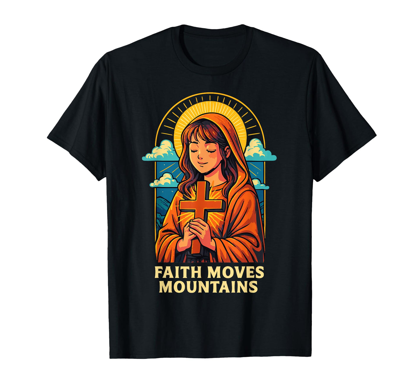 Faith Moves Mountains Christian Anime Manga Jesus Prayer T-Shirt