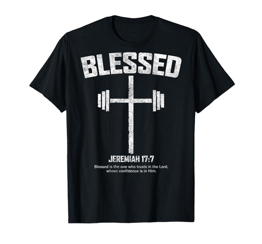 Blessed Cross Workout Fitness Jesus Christian Bible Verse T-Shirt