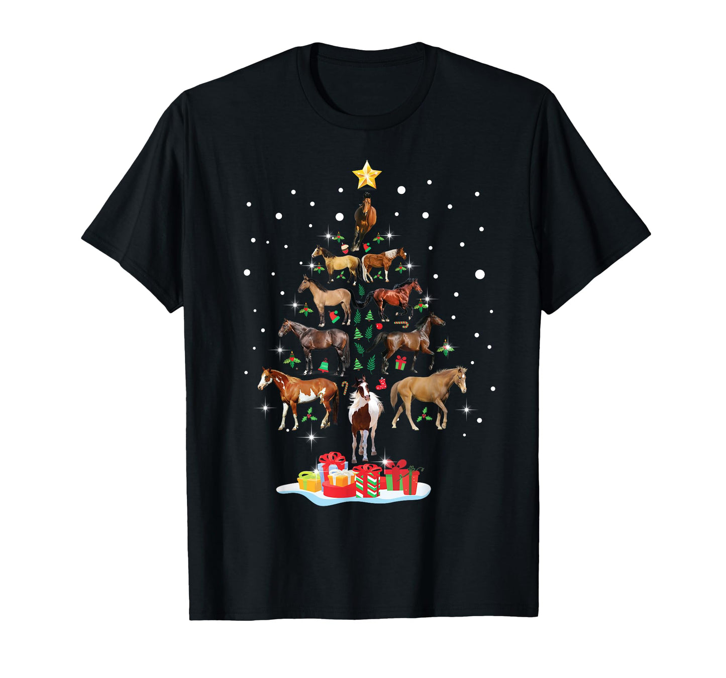 Horse Tree Christmas Horses Xmas Gifts For Women Girls T-Shirt