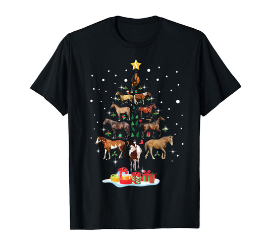 Horse Tree Christmas Horses Xmas Gifts For Women Girls T-Shirt
