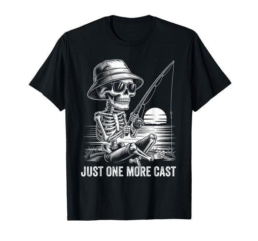 Mens Skeleton Fishing Just One More Cast Humor Gifts Fisherman T-Shirt