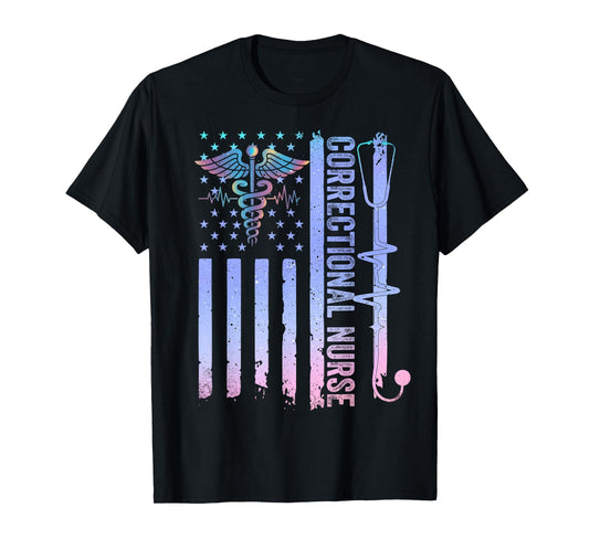 Correctional Nurse American Flag Corrections Nursing Squad T-Shirt