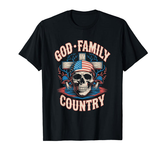 God Family Country Freedom - Patriotic Christian US Flag T-Shirt