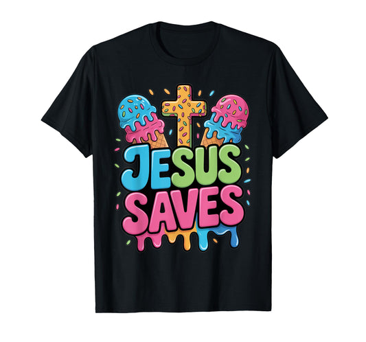 Jesus Saves Ice Cream Christian Drip Kids Faith Religious T-Shirt
