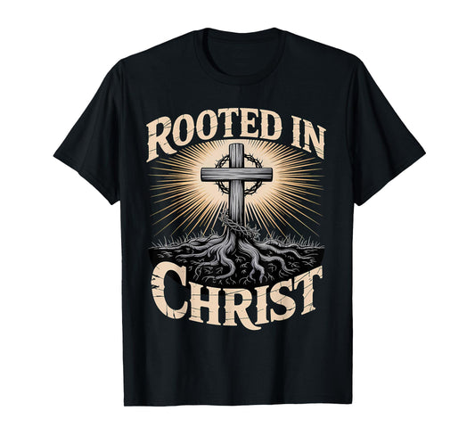 Rooted in Christ Christian Faith Jesus Cross T-Shirt