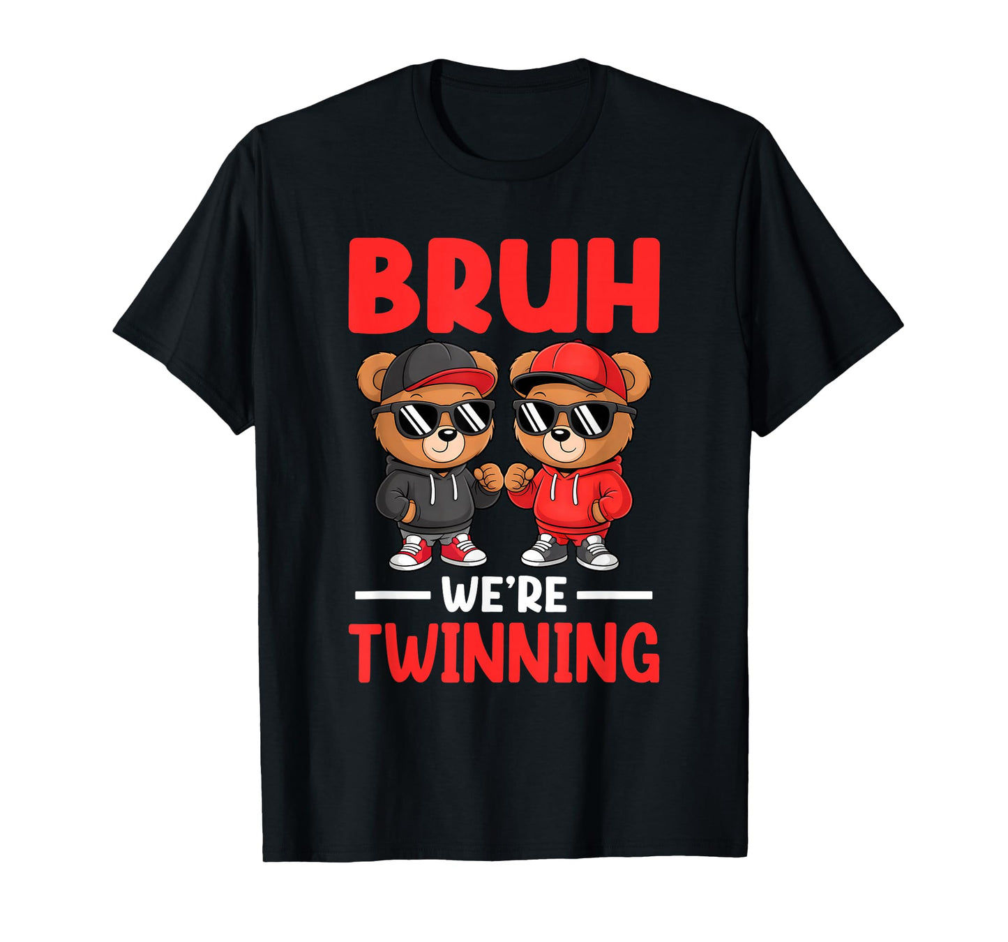 Bruh We're Twinning Boys Twin Day Spirit Week Bear Kids T-Shirt