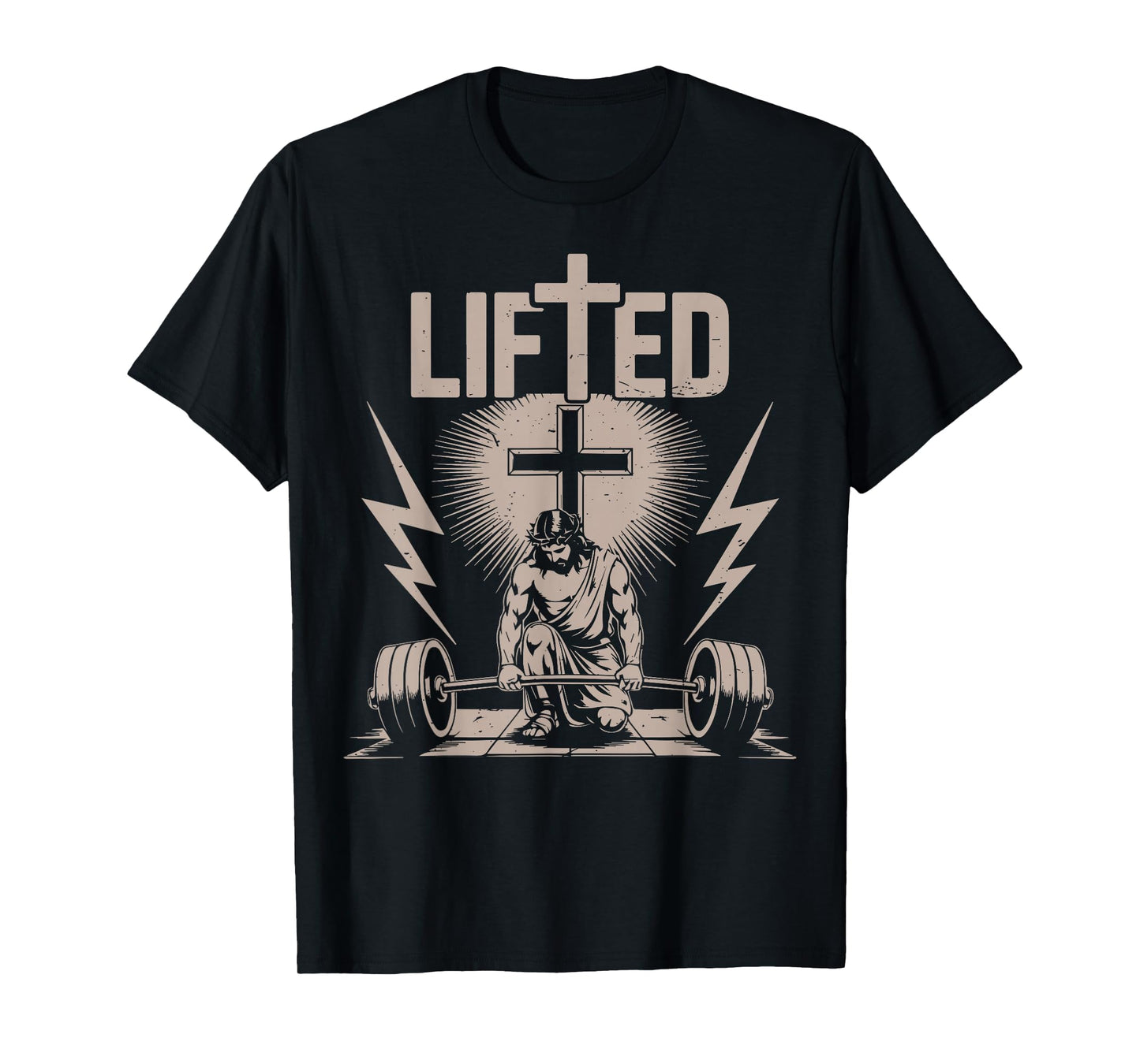 Lifted Funny Christian Workout Gym Jesus Weightlifting Cross T-Shirt