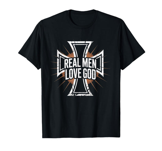 Retro Christian Cross Real Men Love God Design Joshua 24:15 T-Shirt