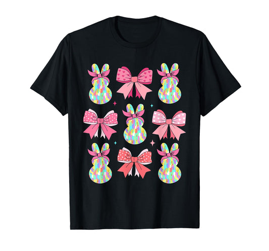Cute Easter Bunny Face Coquette Bow Easter Day Girls Women T-Shirt