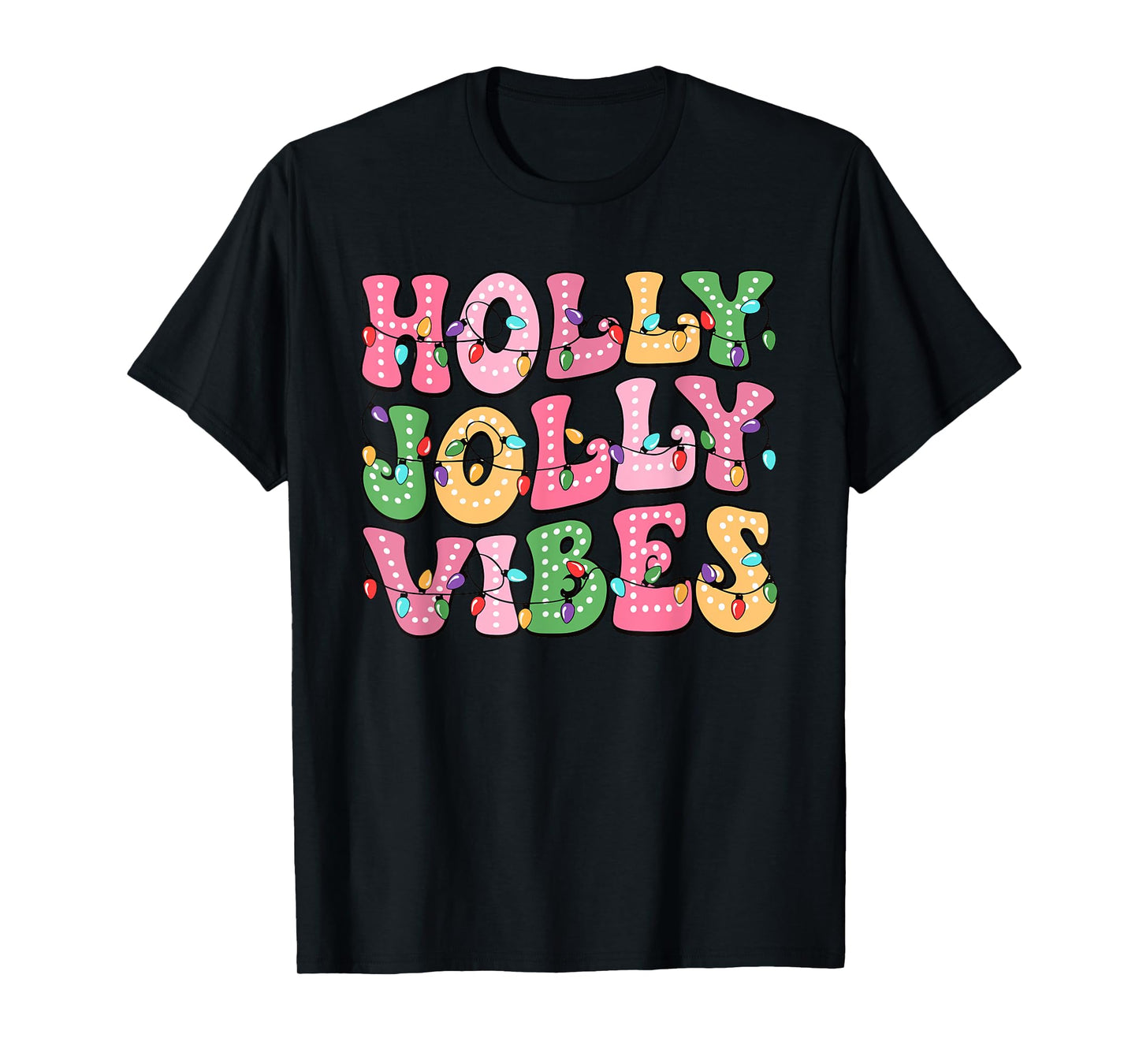 Groovy Holly Xmas Jolly Vibes Pink Christmas Xmas Men Women T-Shirt